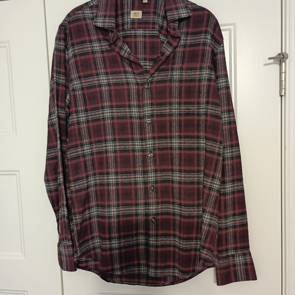 Porto Plaid Mens Flannel Shirt Size Small Maroon & Black Long sleeve New $225
